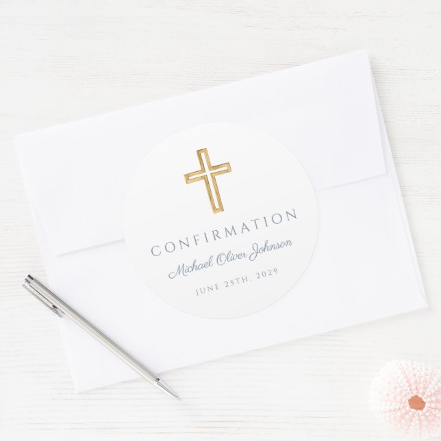 Adesivo Modern Dusty Blue Religious Cross Boy Confirmation (Envelope)