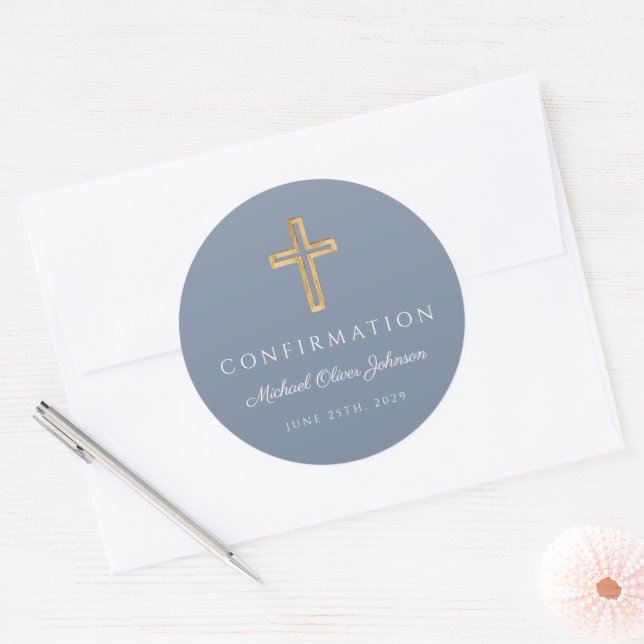 Adesivo Modern Dusty Blue Religious Cross Boy Confirmation (Envelope)