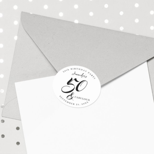 Adesivo Modern Elegant Black White Fifty Fabulous Birthday (Criador carregado)