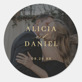 Adesivo Modern elegant bride groom name date photo wedding