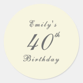 Adesivo Modern Elegant Cream 40th Birthday Party