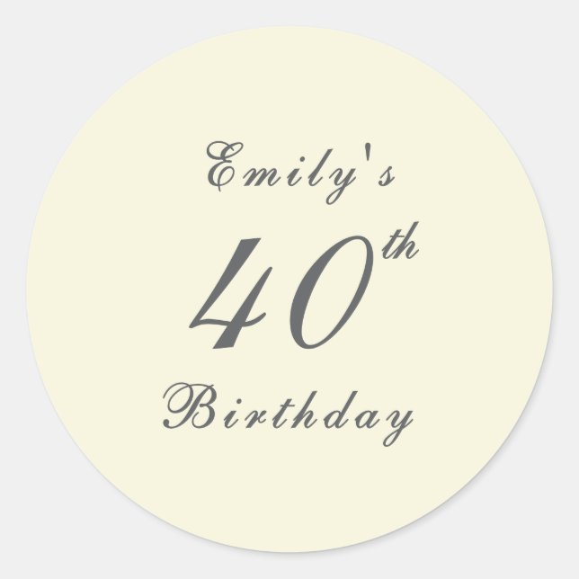 Adesivo Modern Elegant Cream 40th Birthday Party (Frente)