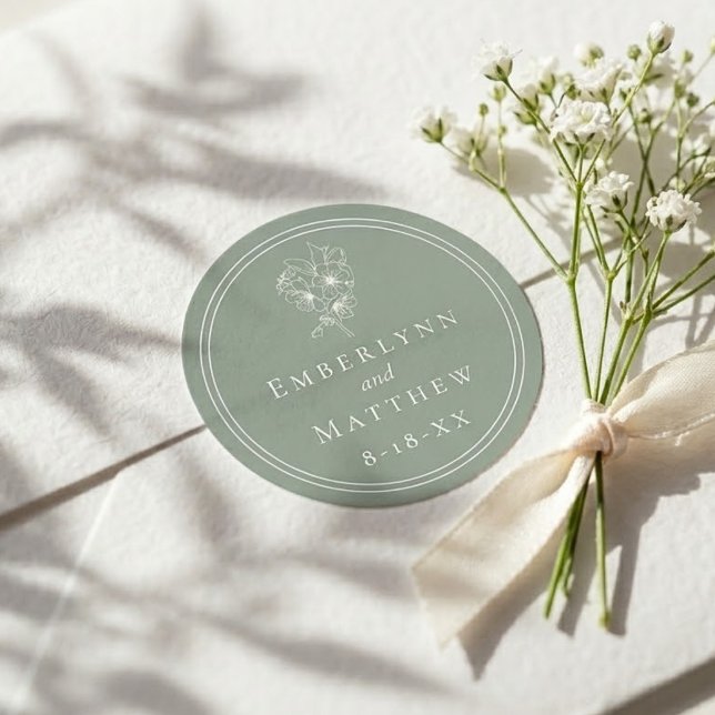 Adesivo Modern Elegant Sage Green Botanical Wedding (Modern Elegant Sage Green Botanical Wedding Classic Round Sticker)
