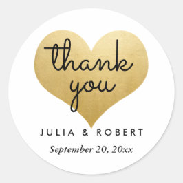 Adesivo Modern Faux Gold Foil Heart Obrigado Tipografia
