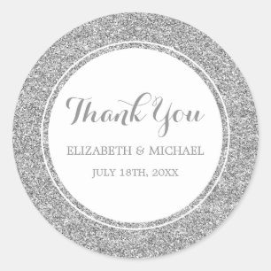 Adesivo Modern Faux Silver Glitter Weding Obrigado