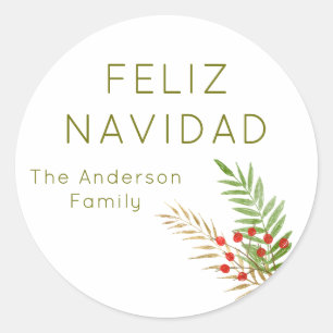 Adesivo Modern Feliz Navidad Holly Natal Espanhol