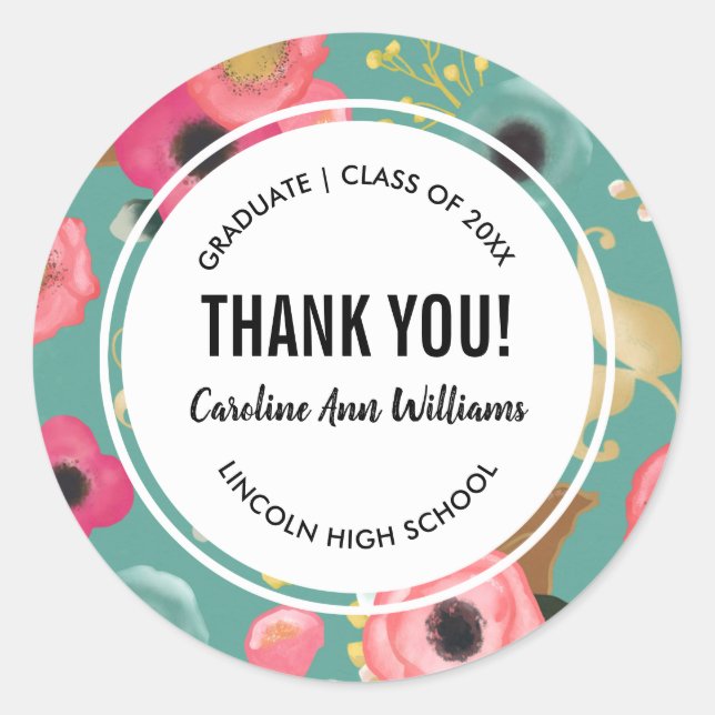 Adesivo Modern Floral Obrigado Graduação (Frente)