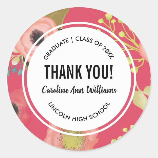 Adesivo Modern Floral Obrigado Graduação (Frente)