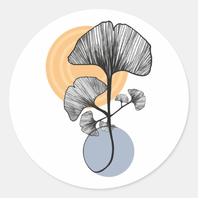 Adesivo Modern Ginkgo Leaf Botanical Round Sticker  (Frente)