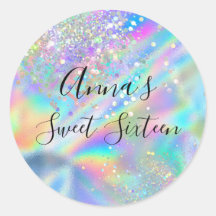 Modern Glam Faux Holographic Rainbow Sweet 16