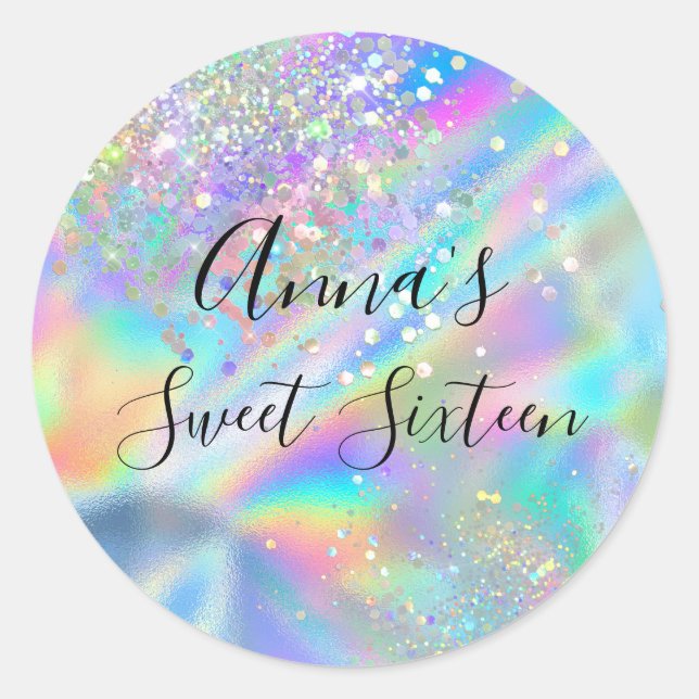 Adesivo Modern Glam Faux Holographic Rainbow Sweet 16 (Frente)