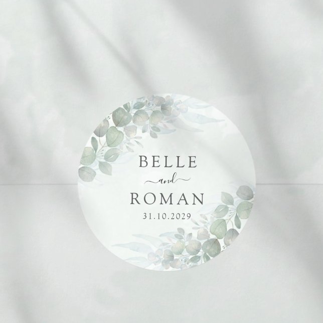 Adesivo Modern Green Eucalyptus Watercolor Wedding (Criador carregado)