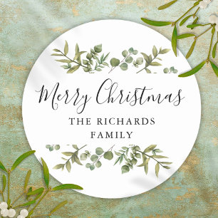 Adesivo Modern Greenery Felry Christmas Family Name