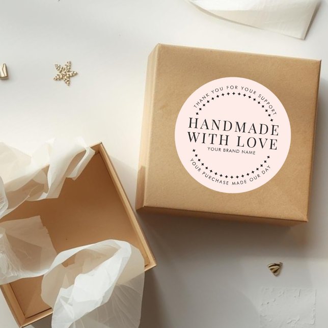 Adesivo Modern handmade with love blush pink thank you (Criador carregado)