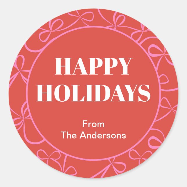 Adesivo Modern Holiday Bold Red & Pink Ribbon Pattern (Frente)