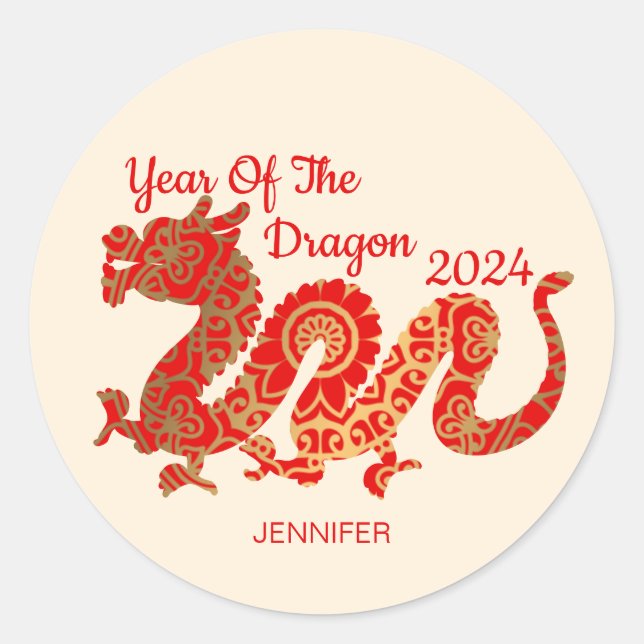 Adesivo Modern Mandala Dragon 2024 Ano Novo Chinês (Frente)