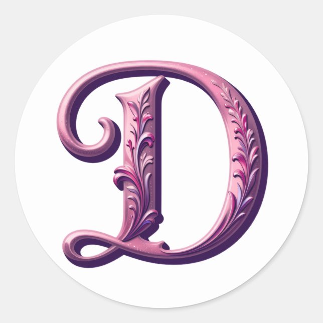Adesivo Modern Metallic Rosemaling Letter D, Pink/Purple (Frente)