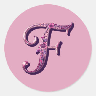 Adesivo Modern Metallic Rosemaling Letter F, Pink/Purple