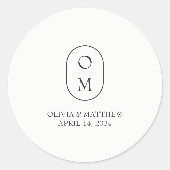 Adesivo Modern Minimal Couple Monogram Wedding Sticker (Frente)