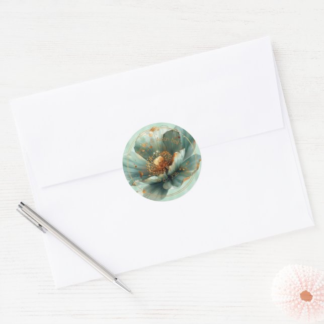 Adesivo Modern Minimalist Emerald and Gold Wedding Sticker (Envelope)