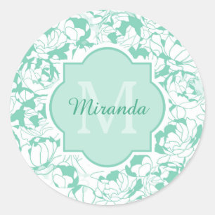Adesivo Modern Mint Green Floral Girly Monograma Com Nome