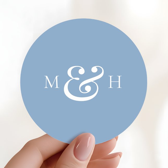 Adesivo Modern Monogram Dusty Blue Wedding Favor (Criador carregado)