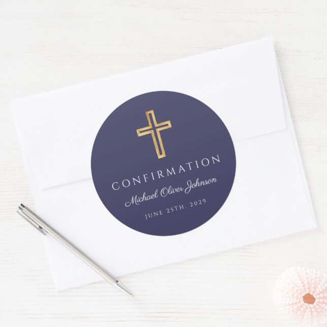 Adesivo Modern Navy Blue Religious Cross Boy Confirmation (Envelope)