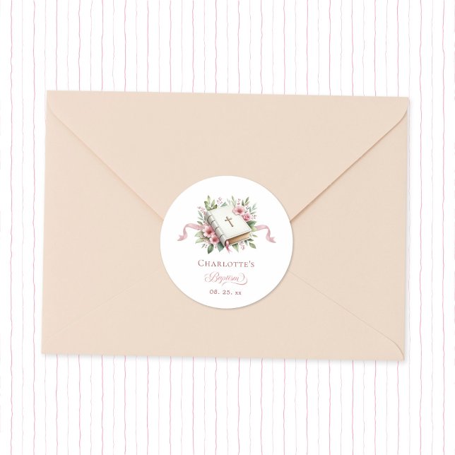 Adesivo Modern Pink Flower Baptism Sticker (Criador carregado)