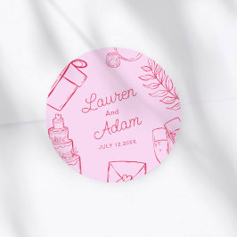 Adesivo Modern Pink & Red Wedding sketch Favor