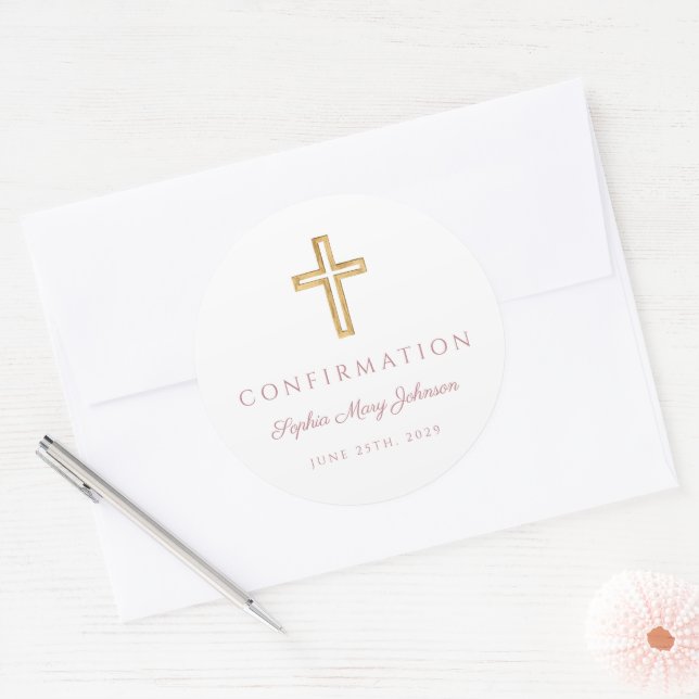 Adesivo Modern Pink Religious Cross Confirmation (Envelope)