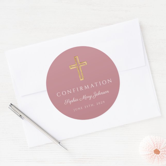 Adesivo Modern Pink Religious Cross Girl Confirmation (Envelope)