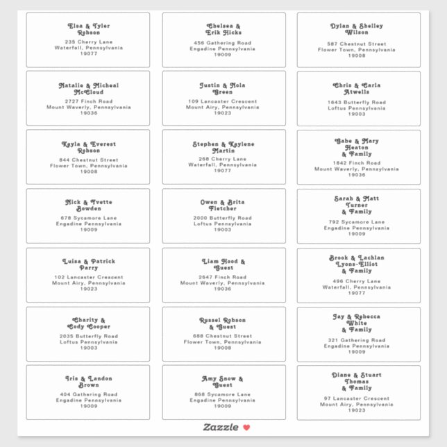 Adesivo Modern Retro Lettering Wedding Endereço Convidado (Folha)