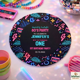Adesivo Modern Retro Neon 80’s 1st Birthday Party