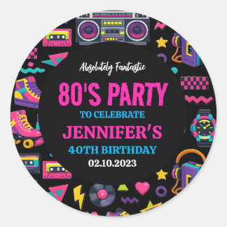 Adesivo Modern Retro Neon 80’s Birthday Party for Adults