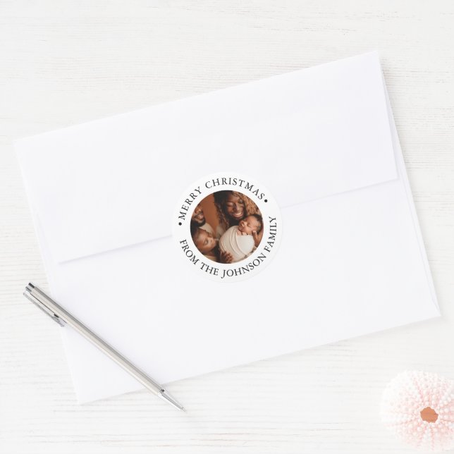 Adesivo Modern Round Photo Merry Christmas Greeting Family (Envelope)