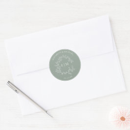 Adesivo Modern Sage Green Leafy Crest Monograma Casamento