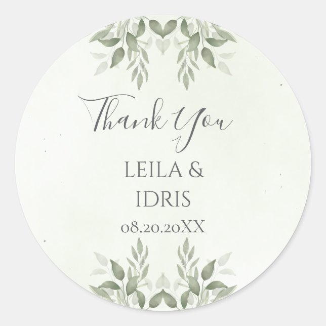 Adesivo Modern Sage Greenery Botanical Wedding Sticker (Frente)