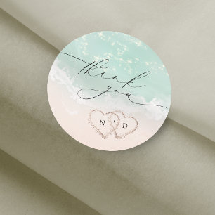 Adesivo Modern Script Sand Hearts Beach Wedding Obrigado