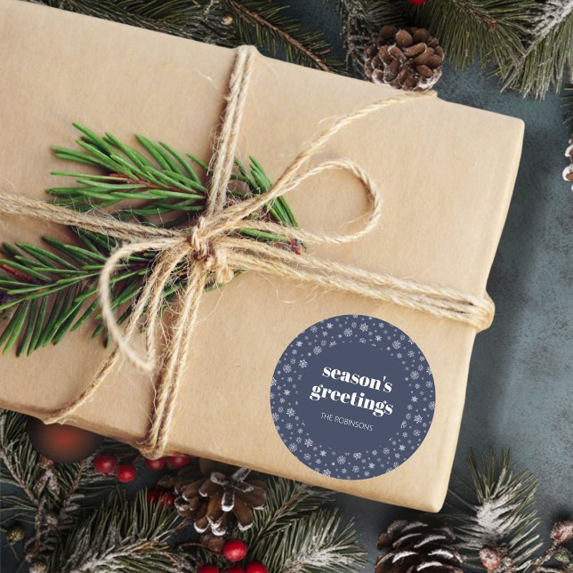 Adesivo Modern Script Seasons Saudações Marinho de Férias  (Christmas holiday snowflake pattern stickers)