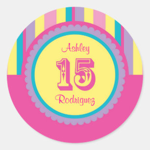 Adesivo Modern Stripes 15 Aniversário Quinceañera Sticker