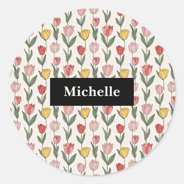 Adesivo Modern Tulip Floral Pattern Soft Botanical Spring (Frente)