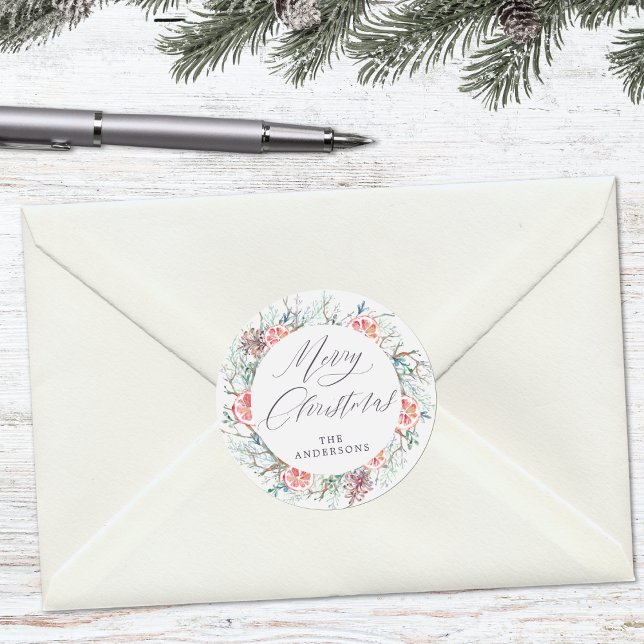 Adesivo Modern Watercolor Botanicals Feliz Natal (Mockup View)