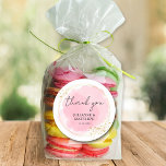 Adesivo Modern Watercolor Pink Obrigado Casamento<br><div class="desc">Elegante,  obrigado de na moda que vocês adesivos apresentam uma bela coloração d'água rosa cercada por uma borda dourada e pontos com seus detalhes em letras quentes - use para favoritos para festas ou obrigados que você cola. Mais cores em nossa loja.</div>