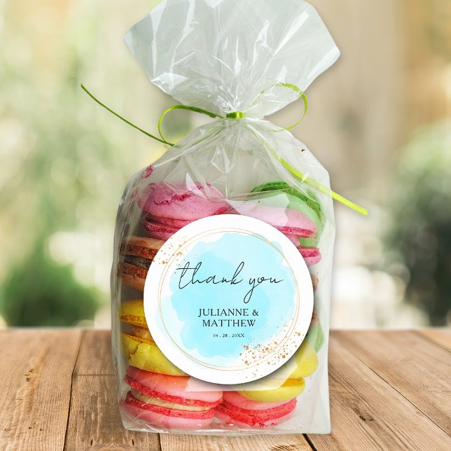 Adesivo Modern Watercolor Turquoise Obrigado Casamento (Criador carregado)