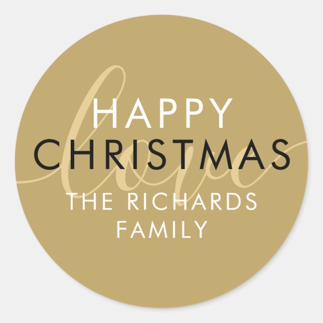 Adesivo Moderno Amor em Script Chic Dourado Natal (Frente)