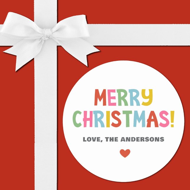 Adesivo Moderno Colorir Feliz Natal ( colorful merry Christmas sticker with colorful typography. So fun for decorating your xmas gifts.)