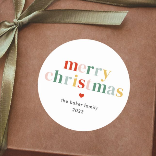 Adesivo Moderno Colorir Feliz Natal (Colorful modern merry christmas gift tag sticker.)