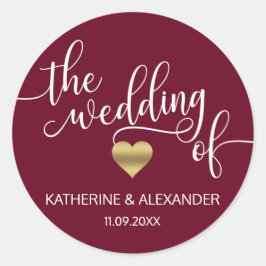 Adesivo Moderno Dourado Cardíaco Borgonha O CASAMENTO DE S