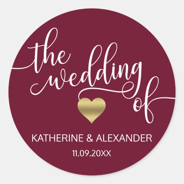 Adesivo Moderno Dourado Cardíaco Borgonha O CASAMENTO DE S (Frente)