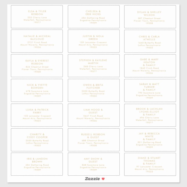 Adesivo Moderno Dourado | Vinheta de Endereços de Convidad (Folha)